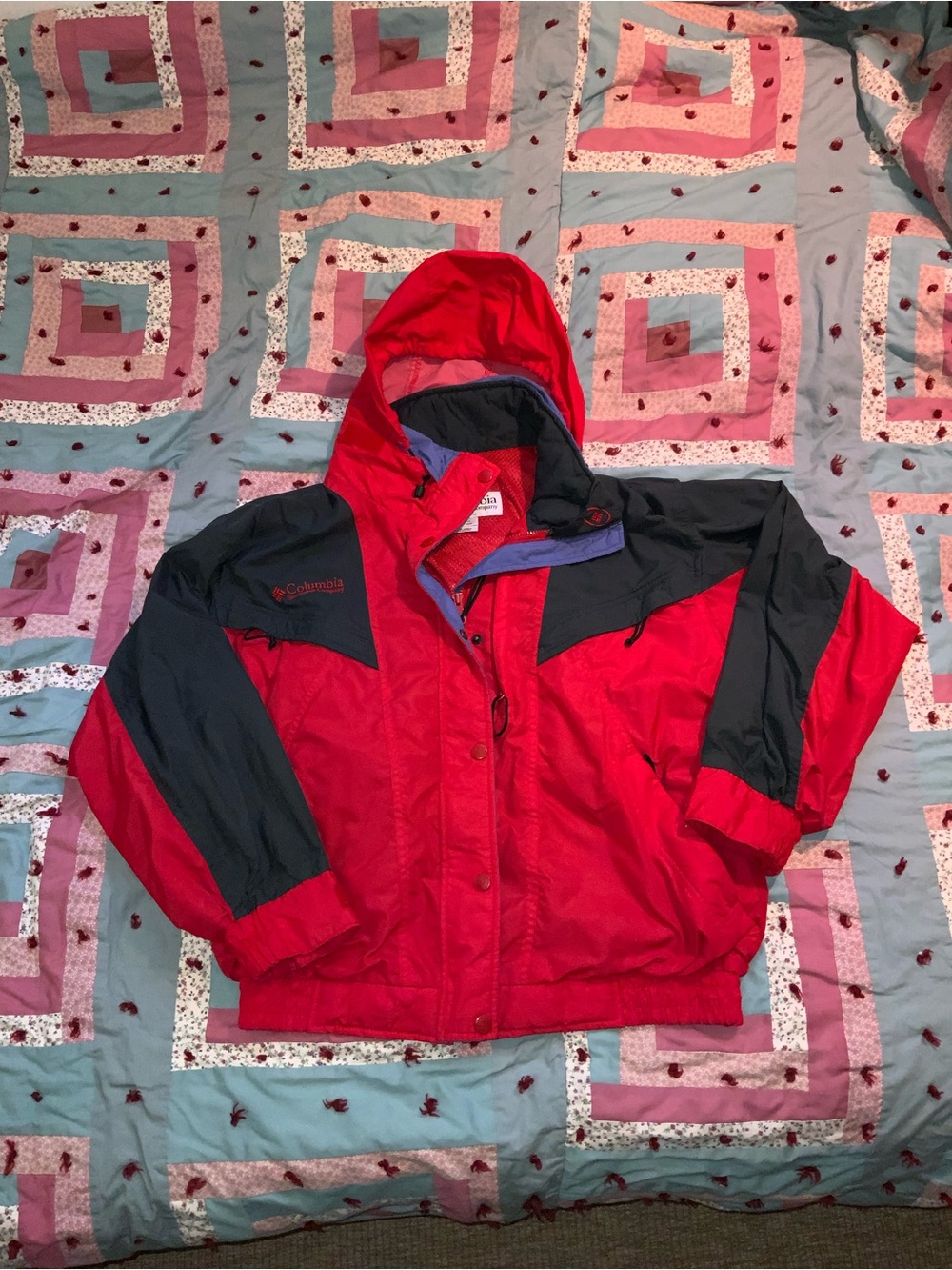 vintage columbia jacket kestrel large red blue ski jacket shell
